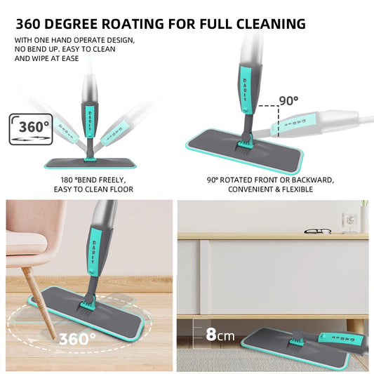 Magic Spray Floor Cleaning Sweeper Brooms With Microfiber Pads