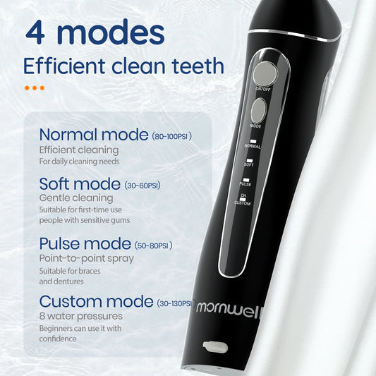 Mornwell F18 Dental Water Jet Portable Oral Irrigator Water Flosser USB Rechargeable With 4 Nozzles 200ml Water Tank Waterproof