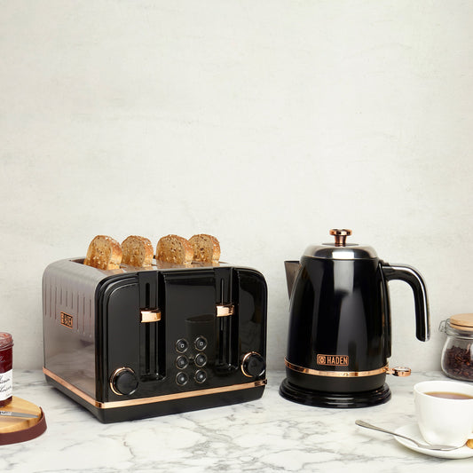 Haden Salcombe Bundle Set of Kettle & 4 Slice Toaster Black