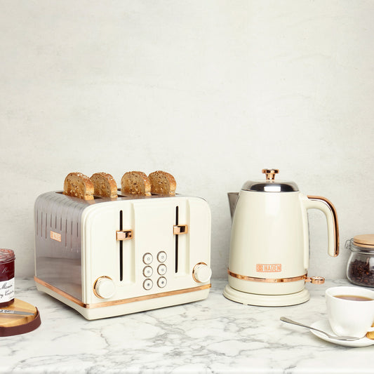 Haden Salcombe Bundle Set of Kettle & 4 Slice Toaster Cream & Copper