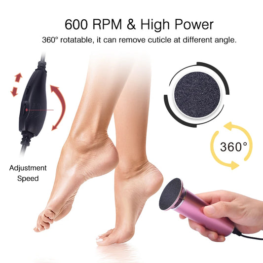 mubittu Electric Pedicure Tools Foot Care File Leg Heels Remove Dead Skin Callus Remover Feet Clean Care Machine & Replacement Sandpaper