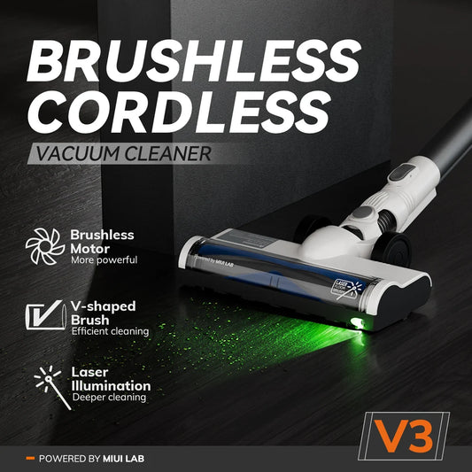 MIUI Cordless Vacuum Cleaner 2-Speed Power Suction Laser illuminated 3-in-1