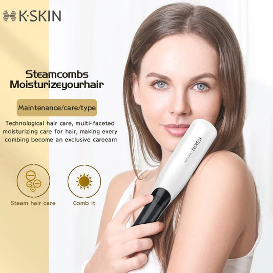 K-SKIN Steam Hair Straightener Comb Straightening Hair Brush Professional Hot Home Use Brush