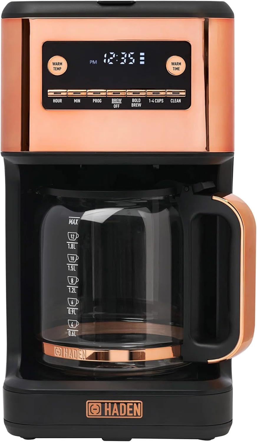 HADEN Generous Brew 14 Cup Coffee Maker with 120 Minute Keep Warm, Delay Brew, Adjustable Strength, Programmable Clock, and anti Drip, Black/Copper