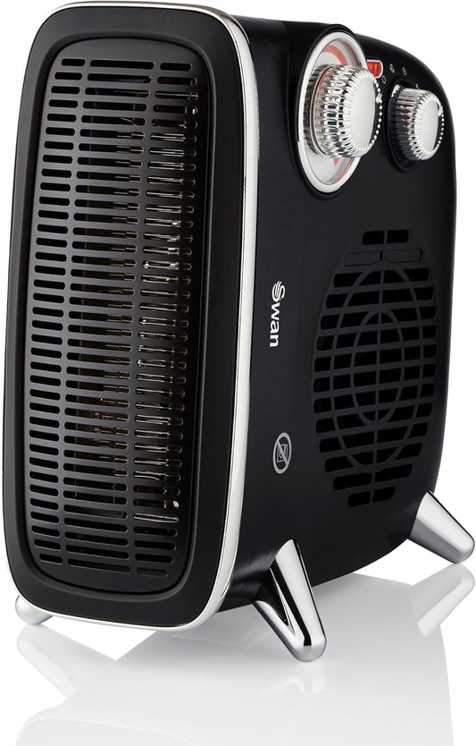 Swan Vertical Heater With 2 Heat Settings & Adjustable Thermostat 1800W Black and Chrome