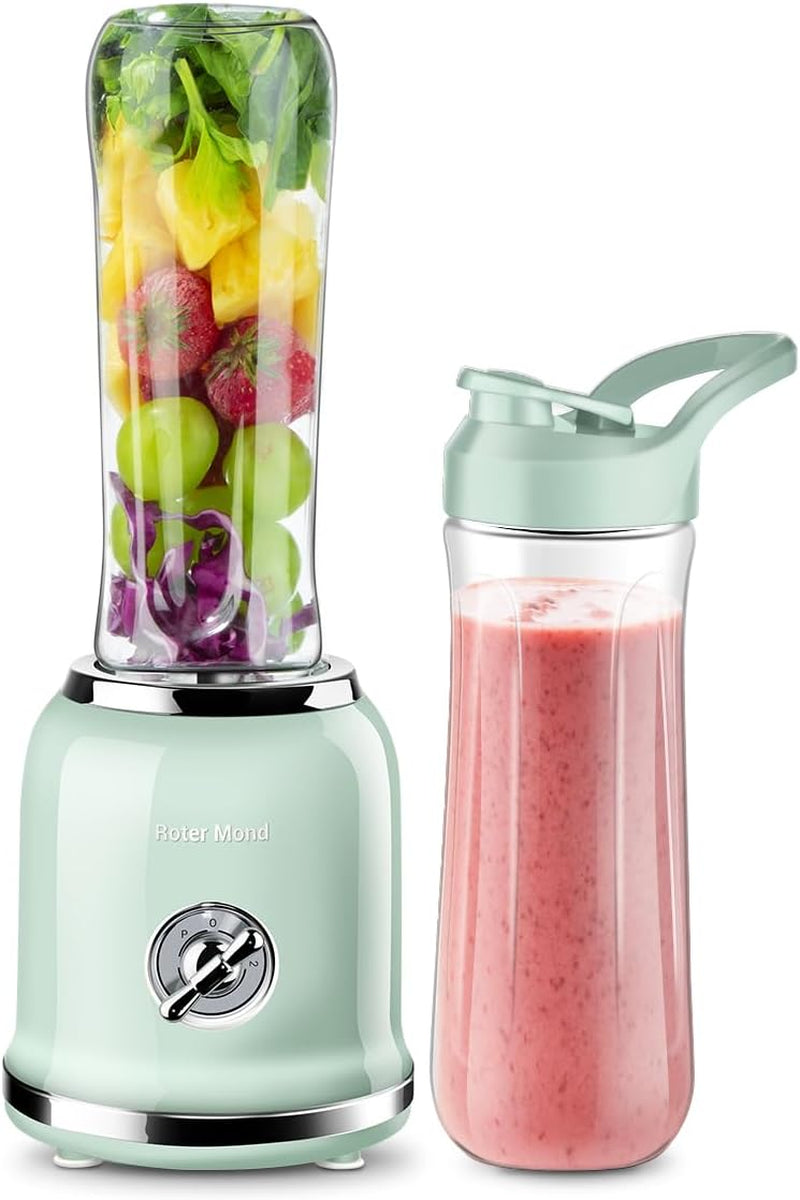 Personal Blender, Roter Mond Powerful Smoothie Blender with 2 Portable Bottle 2 Speed Control & Pulse Function 6 Stainless Steel Blades, Bpa-Free (Green) (BL019)