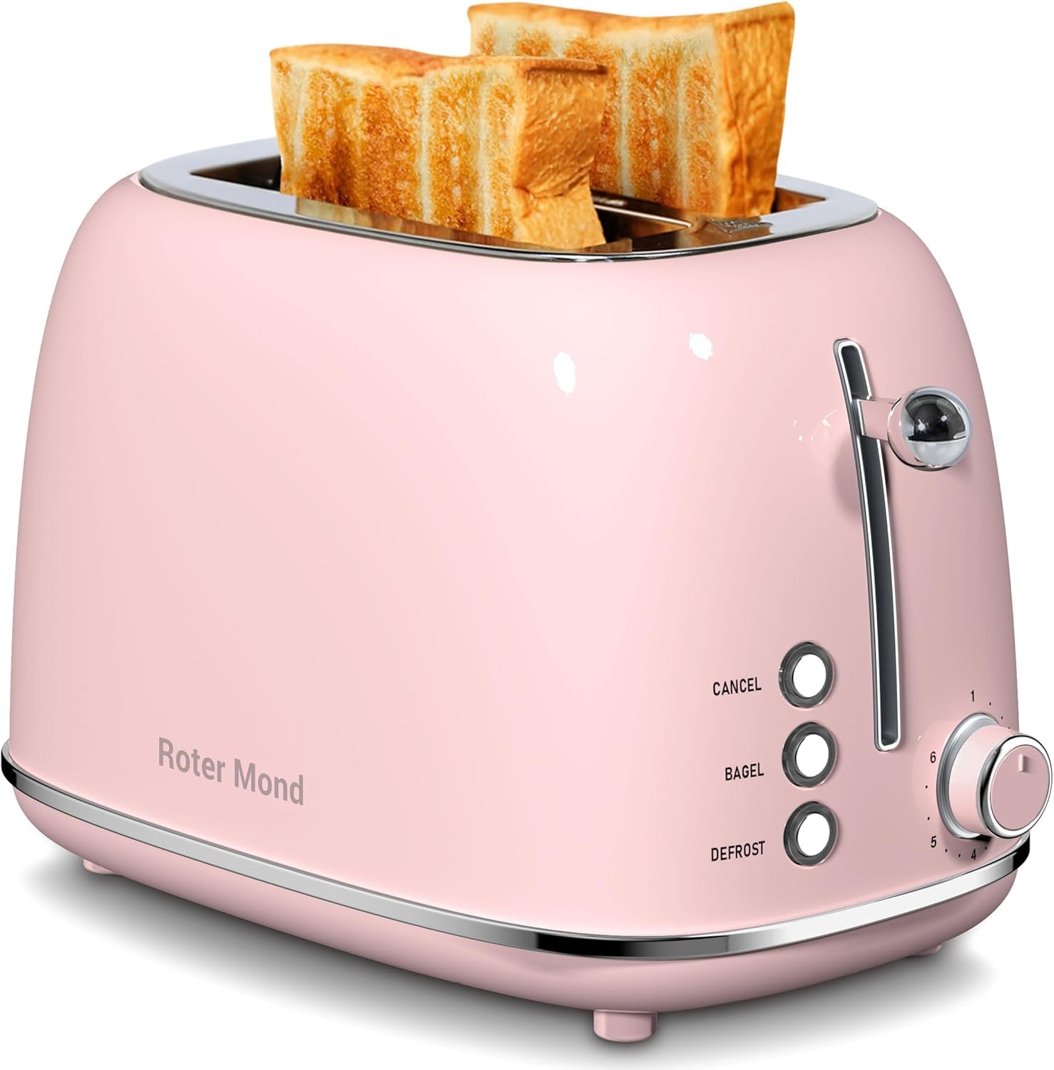 Roter Mond Retro Stainless Steel 2 Slice Toaster 6 Bread Shade Settings Pink