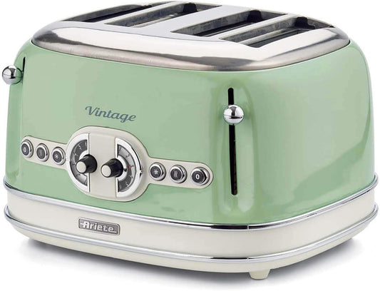 Ariete 156 Tostapane Vintage 4 Fette Di Pane - Senza Pinze - 6 Livelli Di Tostatura - Defrost - 1600 Watt - Linea Vintage - Verde