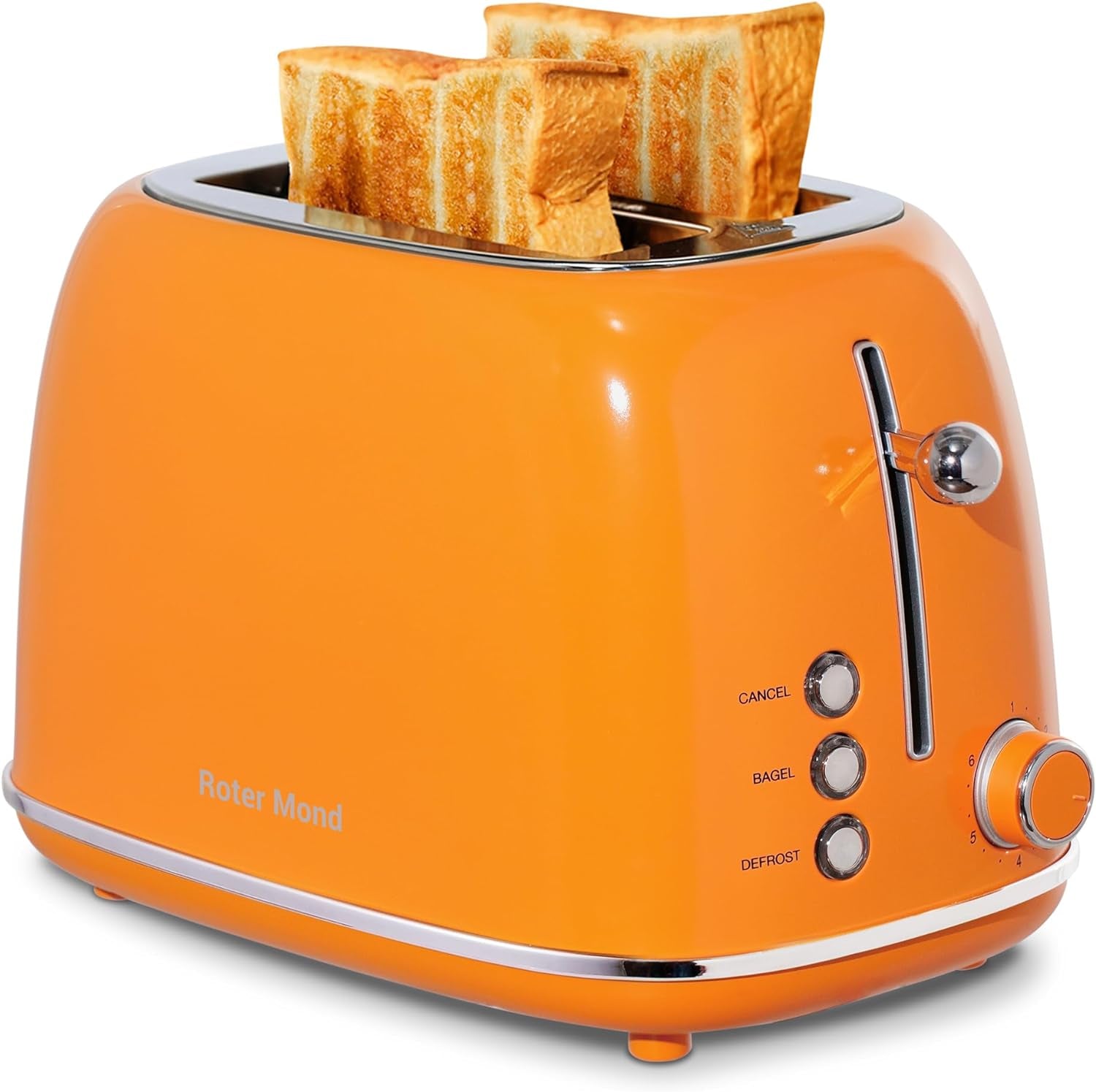 Roter Mond Retro Stainless Steel 2 Slice Toaster 6 Bread Shade Settings Orange