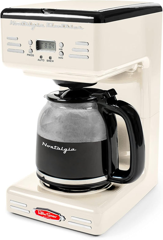 Nostalgia Retro 12-Cup Programmable Coffee Maker with LED Display, Automatic Shut-Off & Keep Warm, Pause-And-Serve Function, Cream