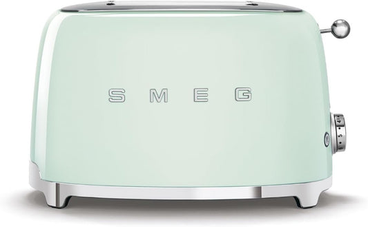 SMEG 2 Slice Toaster with 6 Presets and Defrost Function and Removable Crumb Tray TSF01PGUS, Pastel Green