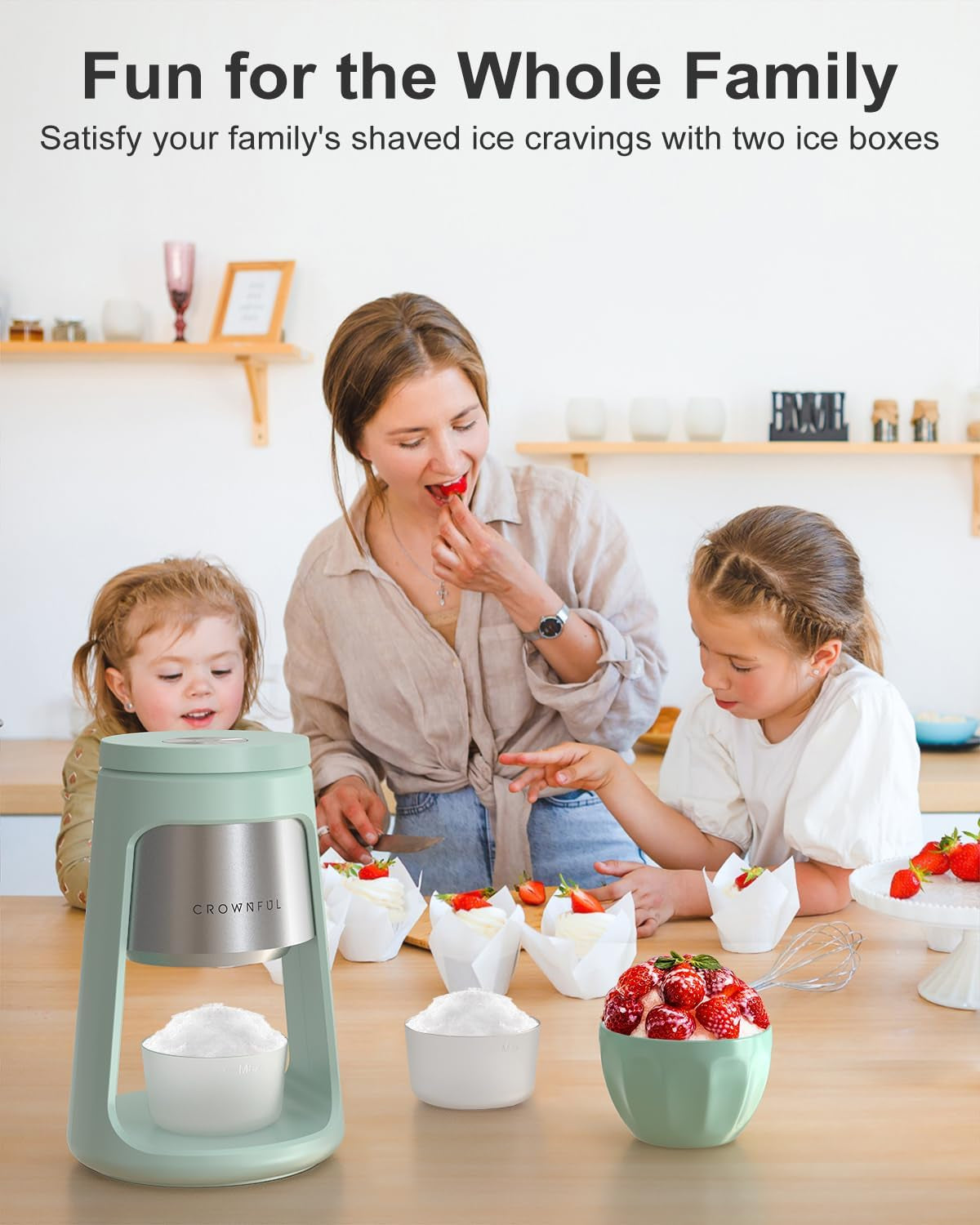 CROWNFUL Shaved Ice Machine, Snow Cone Machine with 2 Ice Cups, Ice Shaver Machine for Snow Cones, Snowballs, Frozen Cocktails and More, Easy to DIY with Snow Cone Syrup at Home