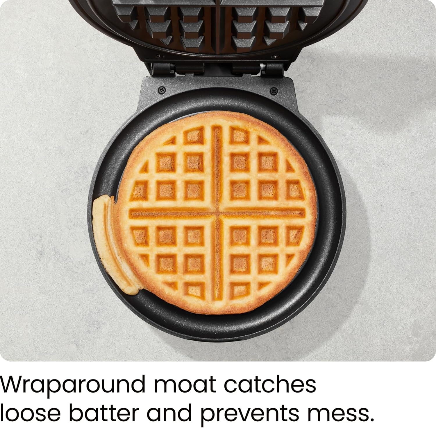 Chefman Anti-Overflow Belgian Waffle Maker W/Shade Selector, Temperature Control, Mess Free Moat, round Iron W/Nonstick Plates & Cool Touch Handle, Measuring Cup Included, Black