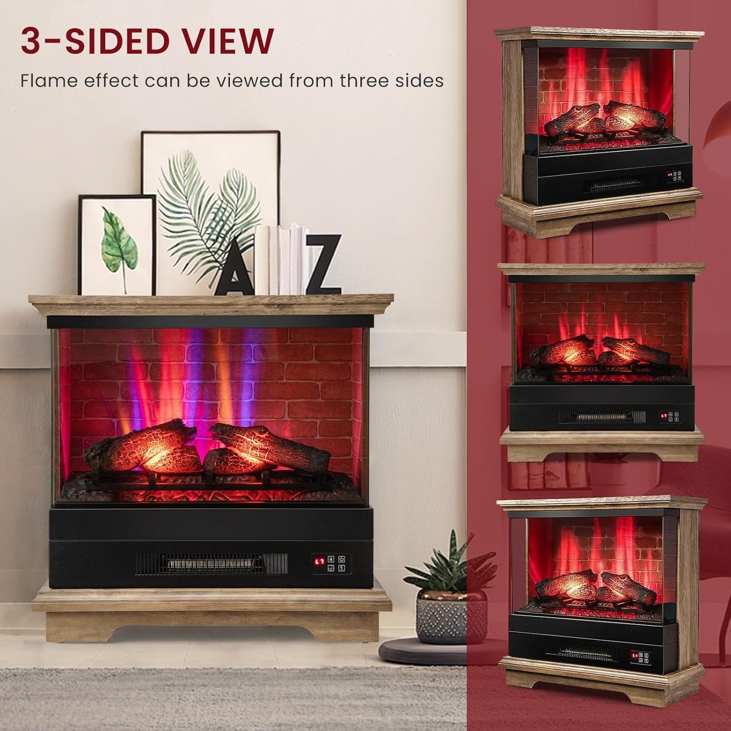 SIMOE Electric Fireplace 3D Flame & 7 Flame Colors Overheat Protection & Remote Control & Timer