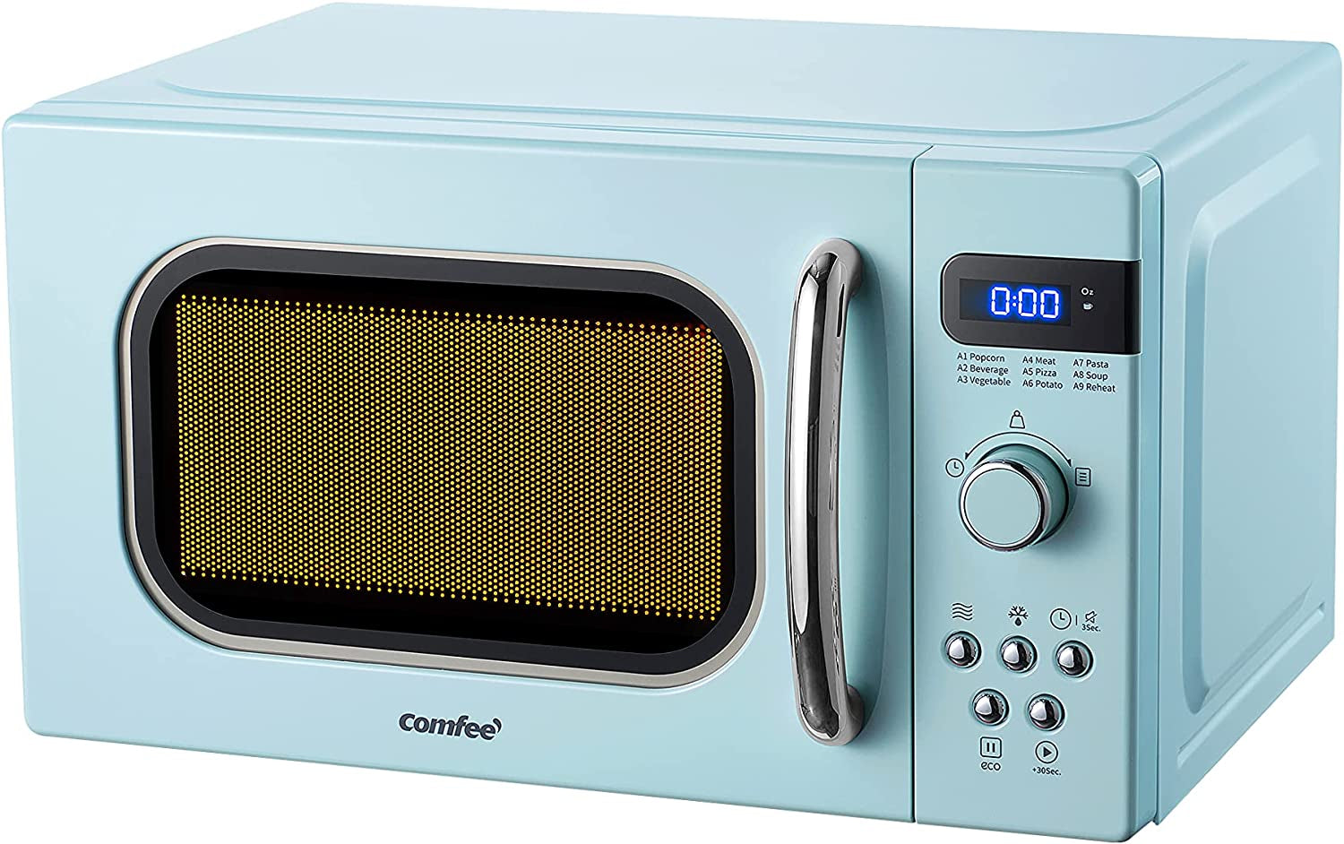 COMFEE' Retro Small Microwave Oven with Compact Size, 9 Preset Menus, Position-Memory Turntable, Mute Function, Countertop Microwave for Small Spaces, 0.7 Cu Ft/700W, Green, AM720C2RA-G