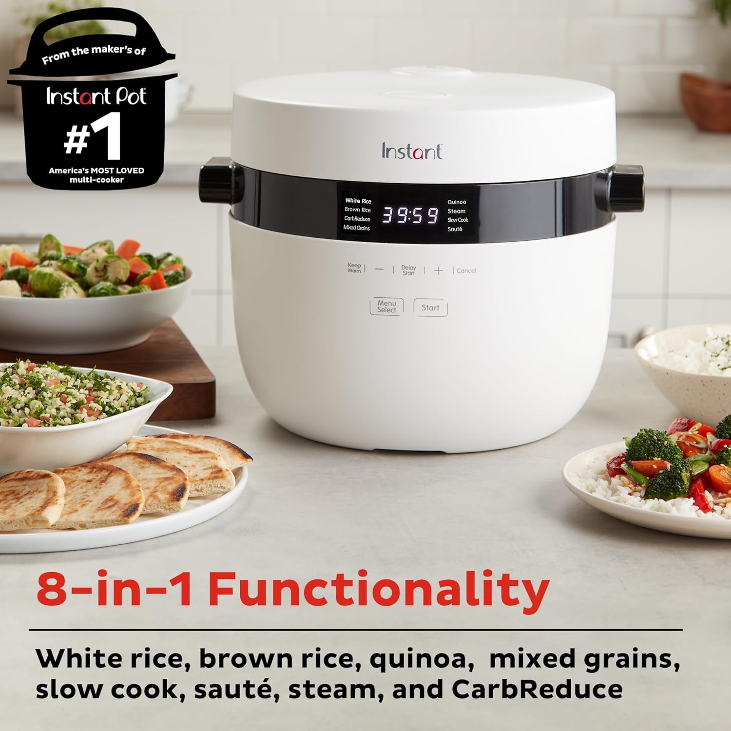 Instant Pot 20-Cup Rice Cooker, Rice and Grain Multi-Cooker with Carb Reducing Technology without Compromising Taste or Texture, from the Makers of Instant Pot, Includes 8 Cooking Presets