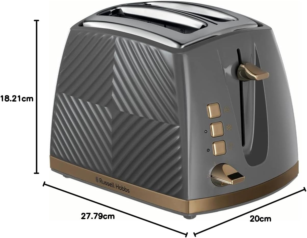 Groove 2 Slice Toaster (High Lift, Extra Wide Slots, 6 Browning Levels, Frozen/Cancel/Reheat Function - Illuminated Buttons, Removable Crumb Tray, 850W, Grey, Brushed Gold Accents) 26392