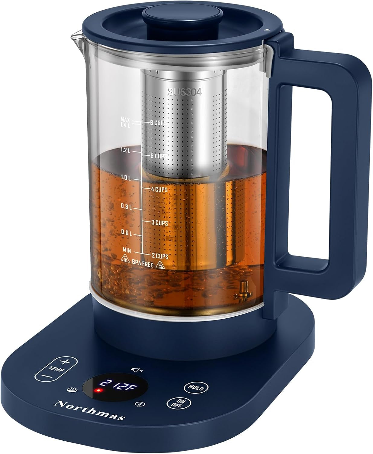 Northmas Electric Tea Maker 1.4L Temperature Control with Infuser Auto Shut-Off 1200W Blue