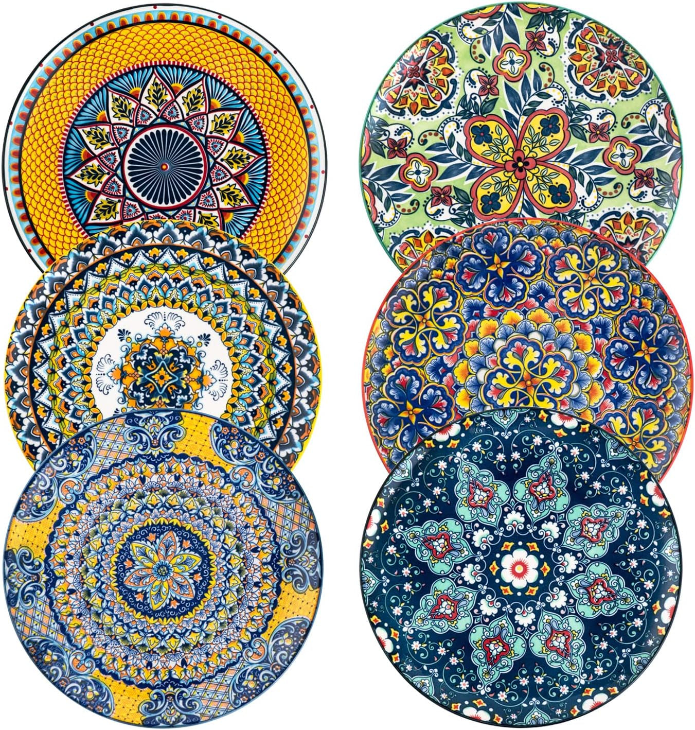 HENXFEN LEAD Bohemian Style Porcelain Dinner Plates Set  6 Piece 27 Cm with Pattern