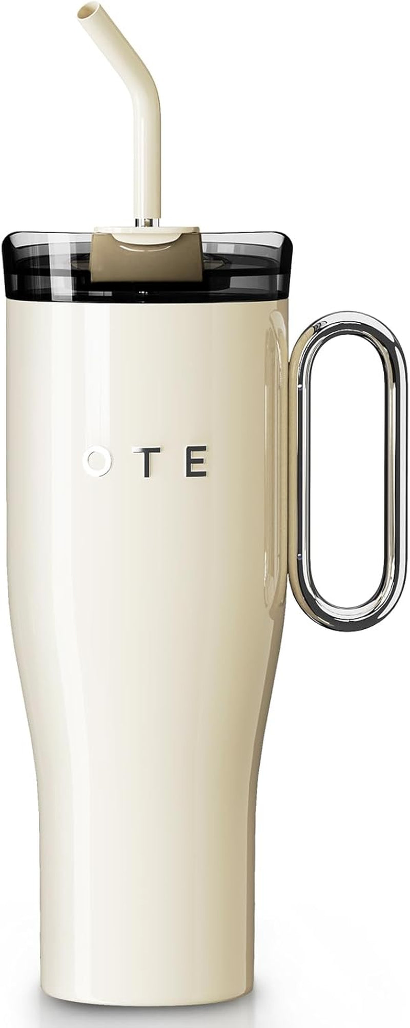 OTE Tumbler with Handle and Straw Lid Double Walled Insulation Stainless Steel 1180ml Beige