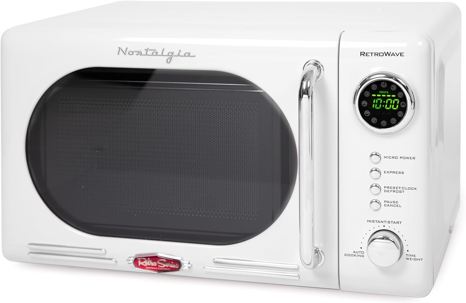 Nostalgia Retro Compact Countertop Microwave Oven - 0.7 Cu. Ft. - 700-Watts with LED Digital Display - Child Lock - Easy Clean Interior - White