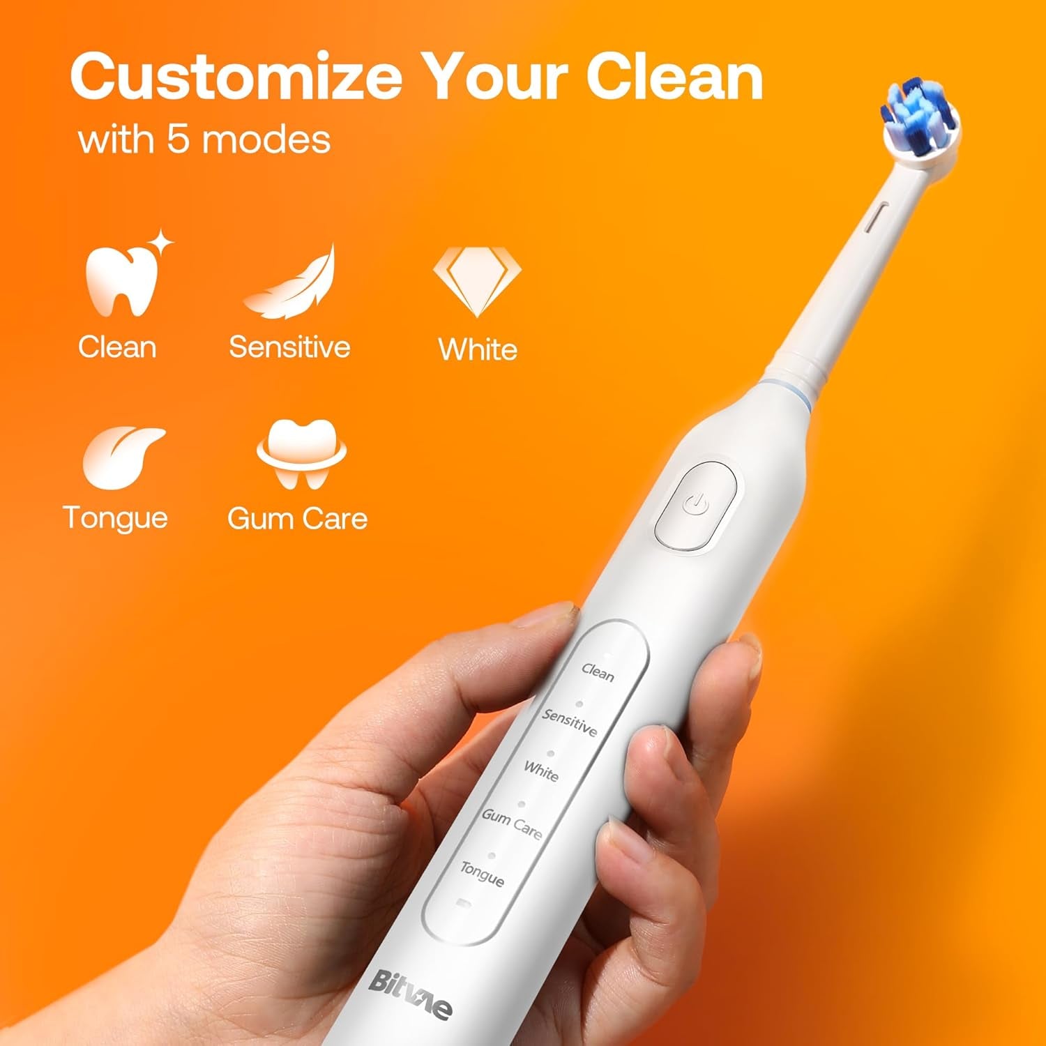 Bitvae Electric Toothbrush 8 Brush 5 Modes Brushing White