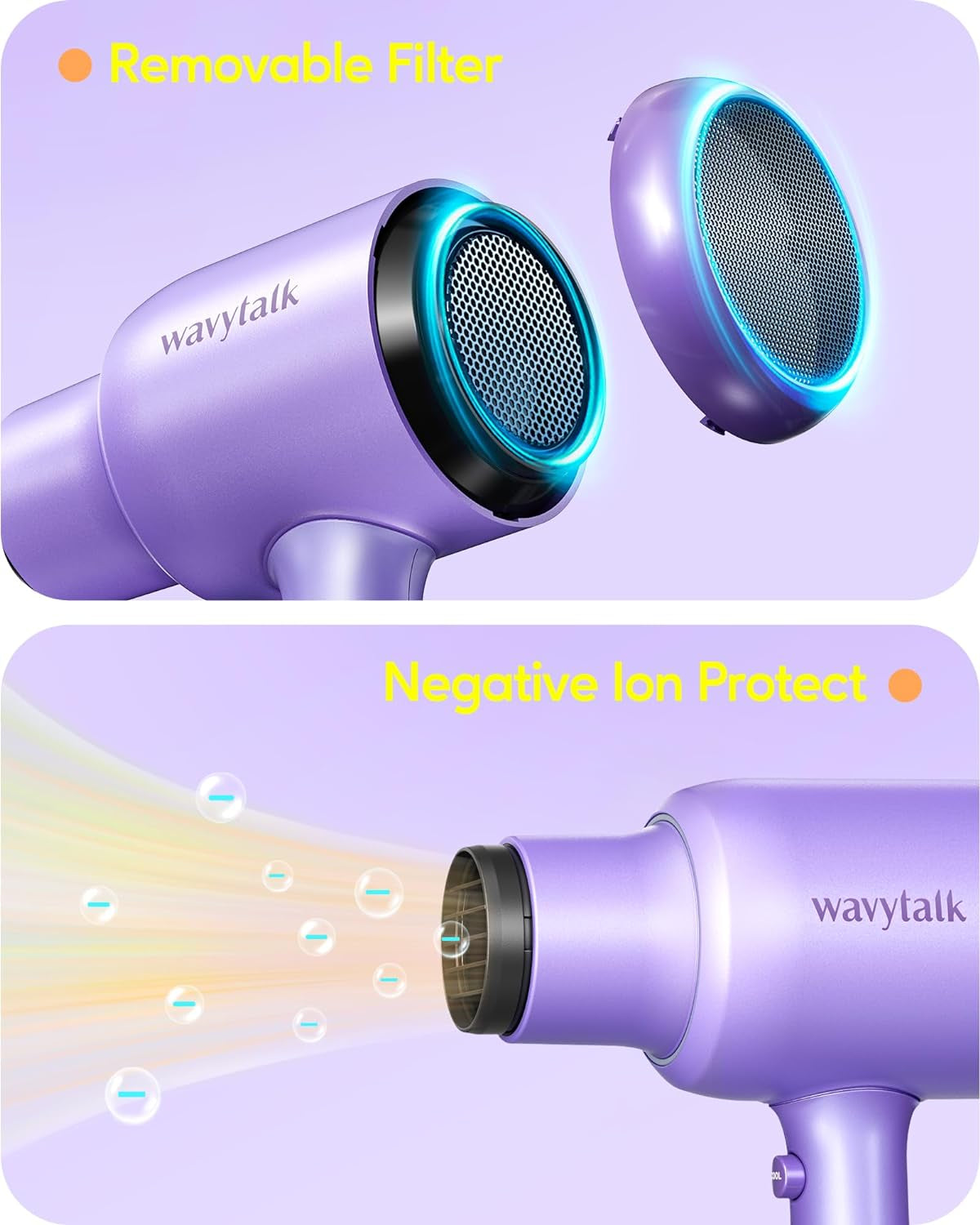 Wavytalk Professional Hair Dryer with Ceramic Technology & Constant Temperature Purple