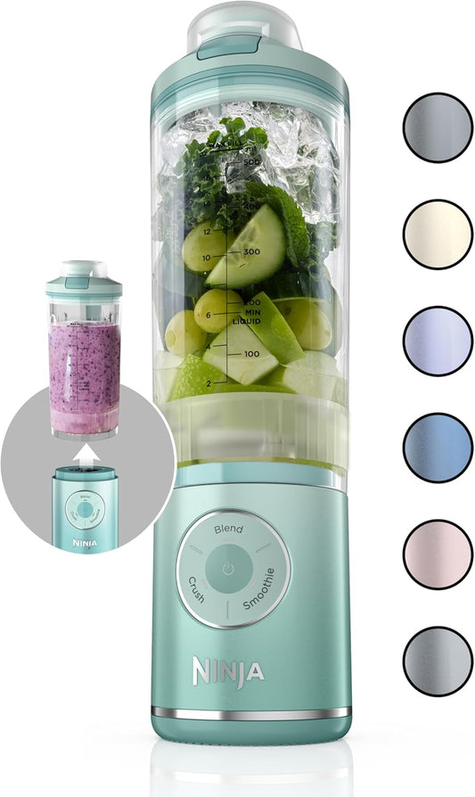 Ninja Blast Max, Portable Blender + Twist & Go, Personal Blender, Ninja Blender, Smoothie, Blend, Ice Crush, 3 Programs, Cordless, 22Oz Removable Vessel, Dishwasher Safe, Leakproof, Sea Glass, BC251MT