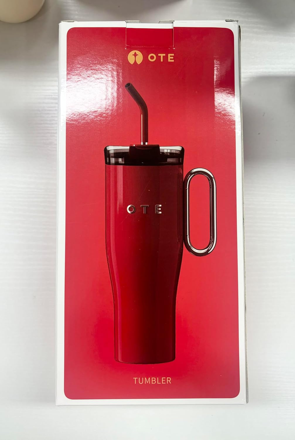 OTE Tumbler with Handle and Straw Lid Double Walled Insulation Stainless Steel 1180ml Red