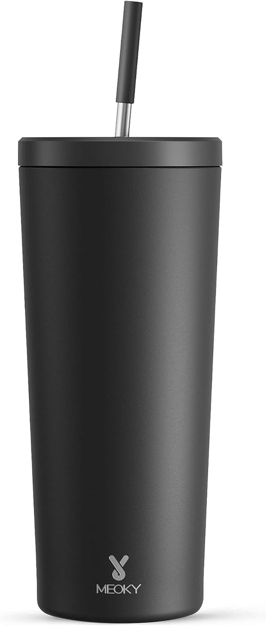 Meoky 24 Oz Insulated Tumbler with Lid and Straw, Stainless Steel Vacuum Insulated Tumbler, Keeps Cold for 24 Hours, 100% Leak Proof, Fits in Car Cup Holder (Night)