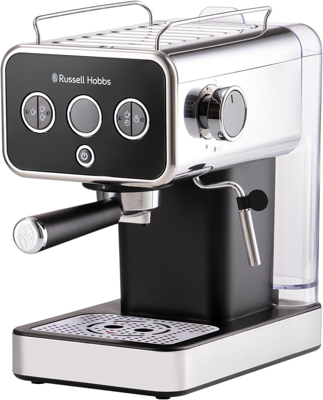 Distinctions Espresso Coffee Machine, 15 Bar Pump Pressure + Milk Frother Steam Wand, Latte & Cappuccino, Detachable Water Tank, ESE Pods, Cup Warmer, Black, S/Steel, 1350W, 26450