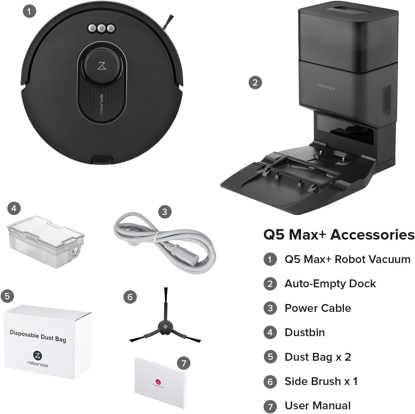 Roborock Q5 Max+ Robot Vacuum with Self-Empty Dock, Upgraded from Q5+, 5500 Pa Suction, Duoroller Brush, Hands-Free Cleaning for up to 7 Weeks, Precisense Lidar Navigation, App & Voice Control