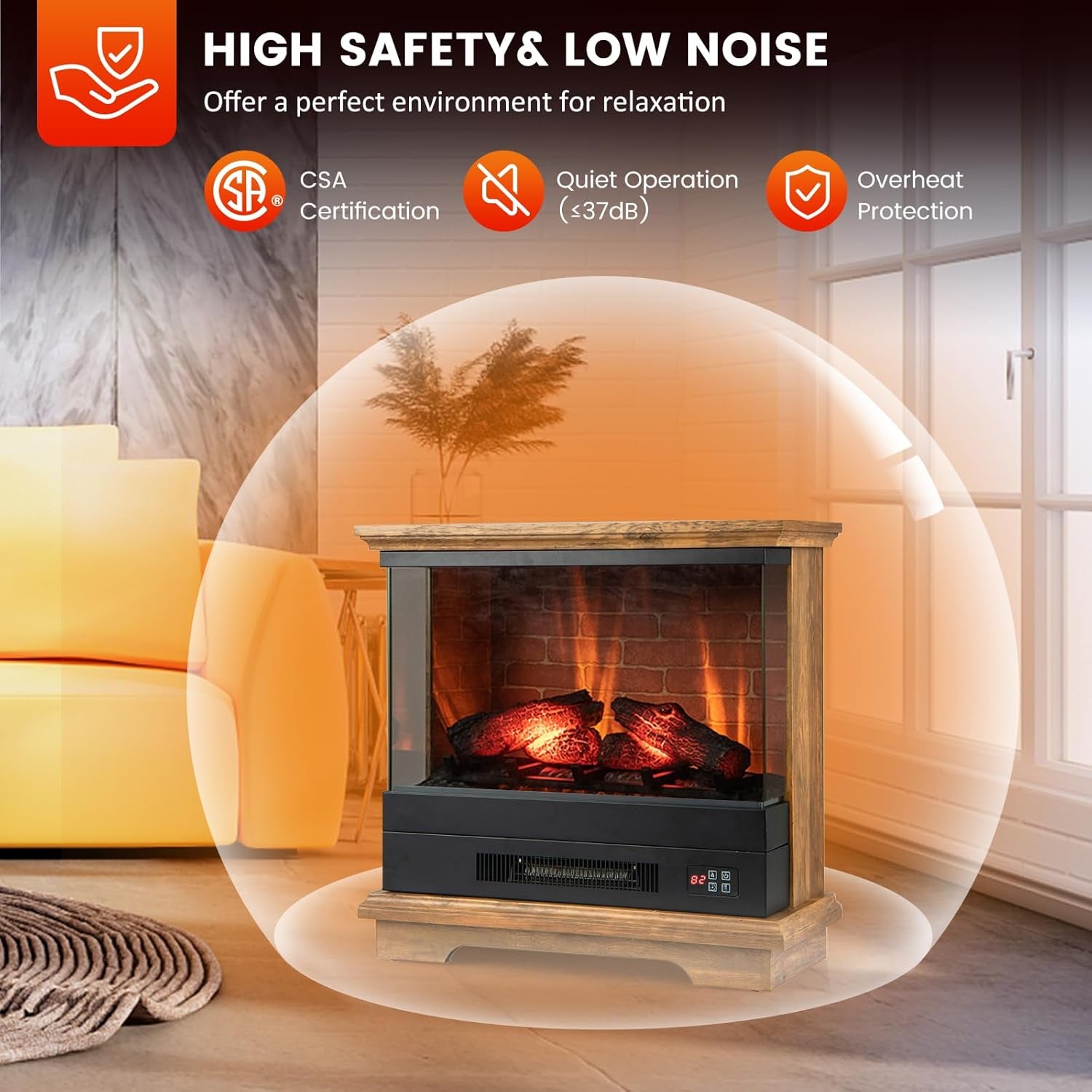 SIMOE Electric Fireplace 3D Flame & 7 Flame Colors Overheat Protection & Remote Control & Timer