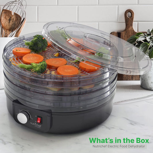 Nutrichef Electric Countertop Food Dehydrator - Professional Multi-Tier Food Preserver - Dehydrates Fish, Meats, Mushrooms, Fruits & Vegetables - 5 Easy to Clean Stackable Trays., One Size, Black