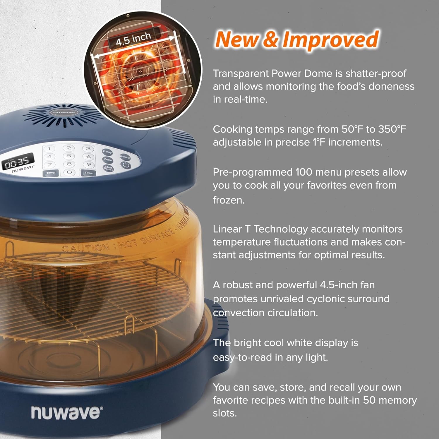 Nuwave Pro plus 2 Infra-Red Oven, Countertop, Convection, Cook Fresh or Frozen, No Defrosting or Preheating, Cook Healthy, 360 Surround Heat, Adjustable Temps, 100 Presets, 50 Memory, Tough Power Dome