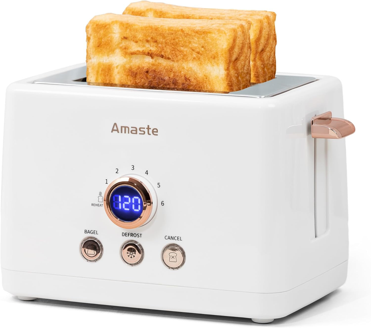 2 Slice Toaster, Retro Bread Toaster with LED Digital Countdown Timer, Extra Wide Slots Toasters with 6 Shade Settings, Bagel, Cancel, Defrost Function, High Lift Lever, Removal Crumb Tray, White