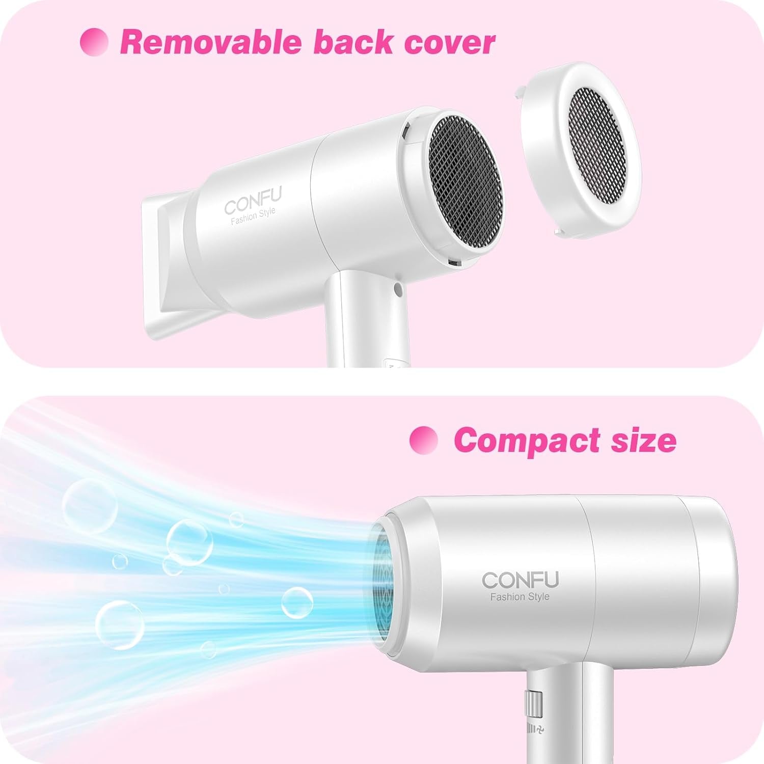 Hair Dryer with Diffuser, CONFU Blow Dryer for Curly Hair for Women Men, 21000PRM Travel Hair Dryer, Portable Lightweight Fast Drying Negative Ion Hairdryer for Home & Travel