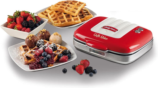 Ariete 1973 Waffle Maker Party Time - Piastra Elettrica per Waffle - Piastre Antiaderenti - 700 Watt - Rosso