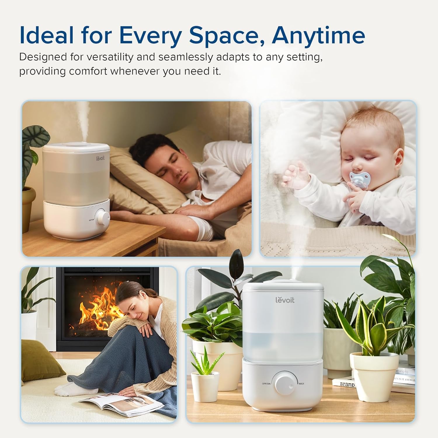 LEVOIT Top Fill Humidifiers for Bedroom, 2.5L Tank for Large Room, Easy to Fill & Clean, 28Db Quiet Cool Mist Air Humidifier for Home Baby Nursery & Plants, Auto Shut-Off and Bpa-Free for Safety, 25H