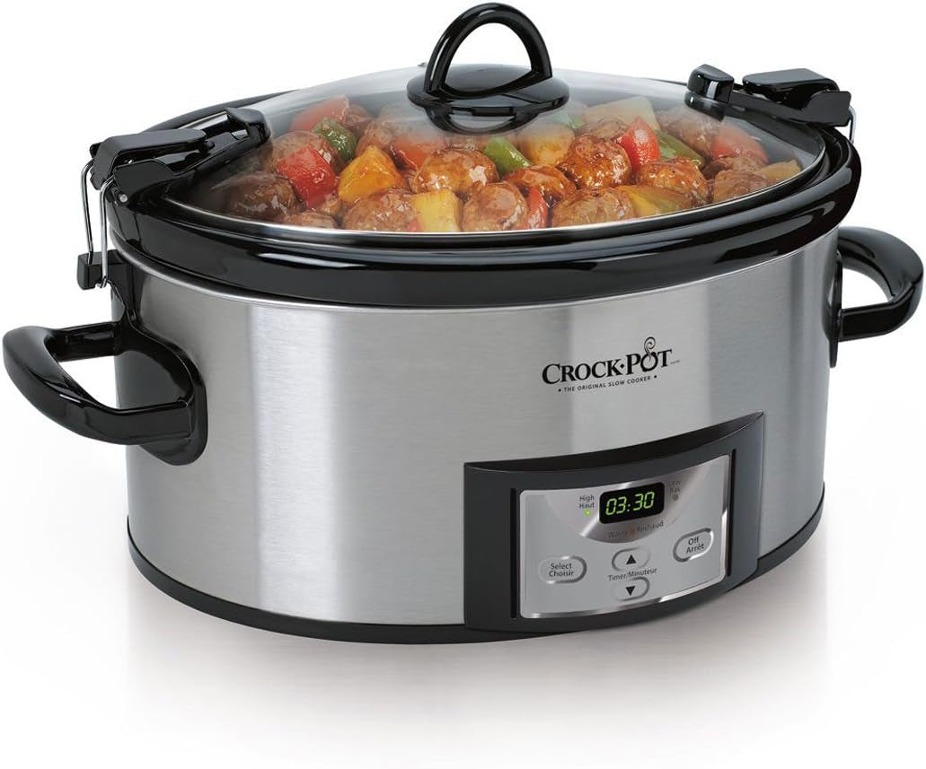 Crock-Pot 6 Quart Cook & Carry Programmable Slow Cooker with Digital Timer, Stainless Steel (CPSCVC60LL-S), Pack of 1