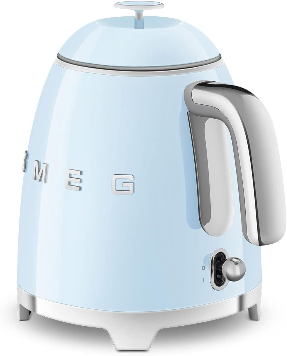 SMEG Mini 50'S Retro Style 3 Cup Electric Kettle with Double Wall anti Slip Base and Water Level Indicator (Pastel Blue)