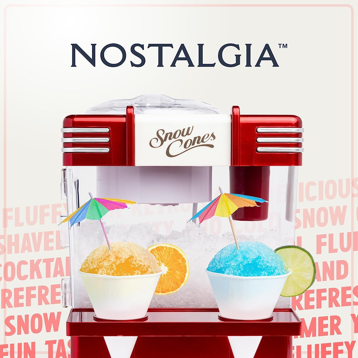 Nostalgia Snow Cone Shaved Ice Machine - Retro Table-Top Slushie Machine Makes 20 Icy Treats - Includes 2 Reusable Plastic Cups & Ice Scoop - Retro Red