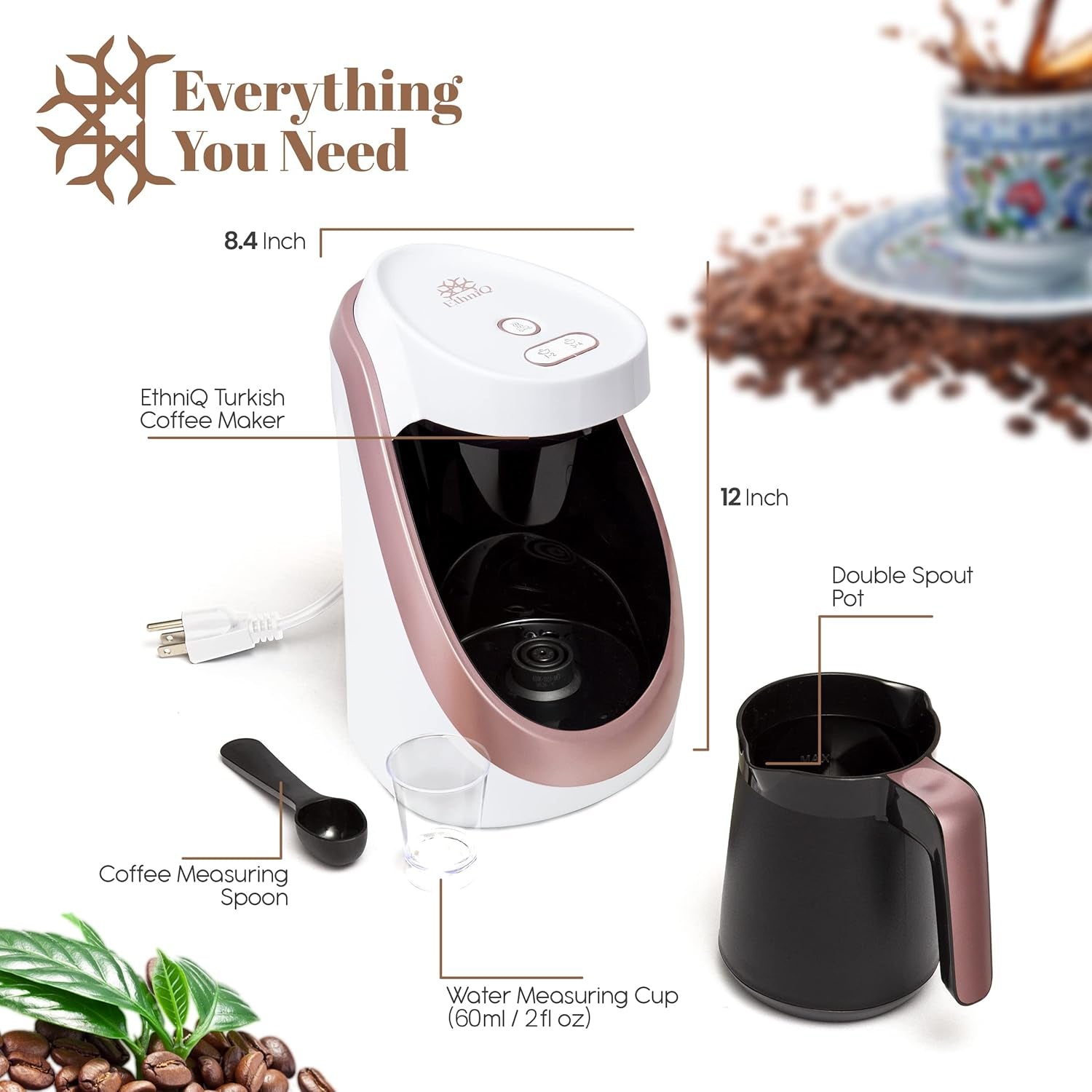 ETHNIQ Turkish Coffee Maker with Cook Sense Technology (White/Rose)