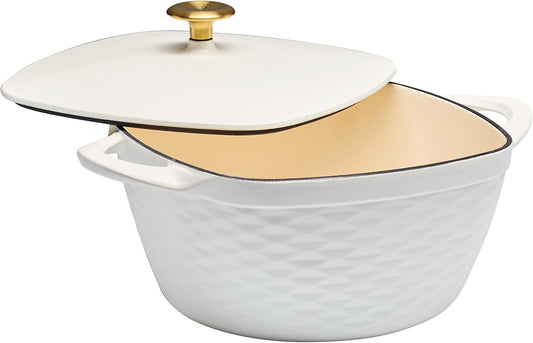 Prisma 7 Qt Enameled Cast Iron Covered Square Dutch Oven (White)