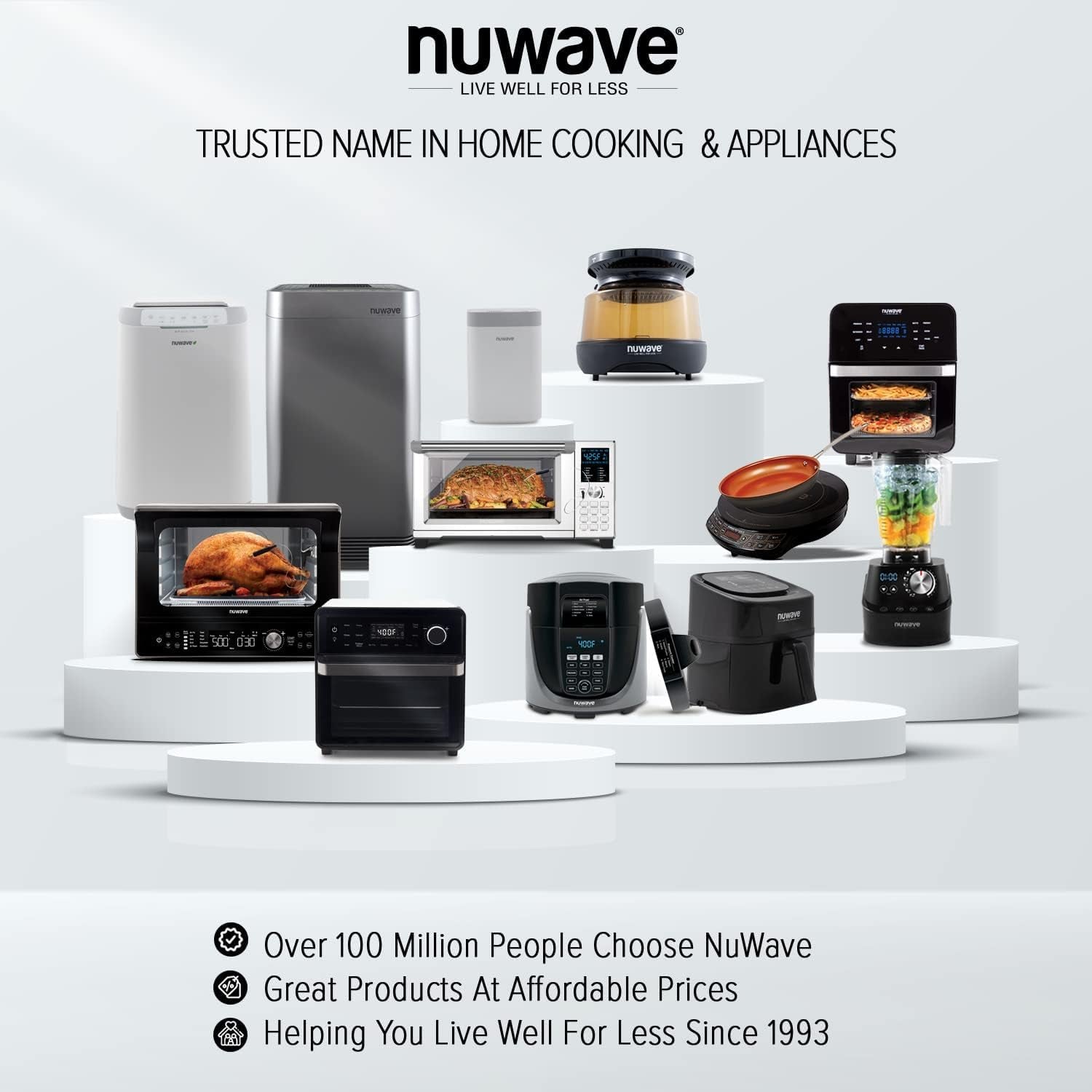 Nuwave Bravo Air Fryer Toaster Smart Oven, 12-In-1 Countertop Convection, 30-QT XL Capacity, 50°-500°F Temperature Controls, Top and Bottom Heater Adjustments 0%-100%, Brushed Stainless Steel Look