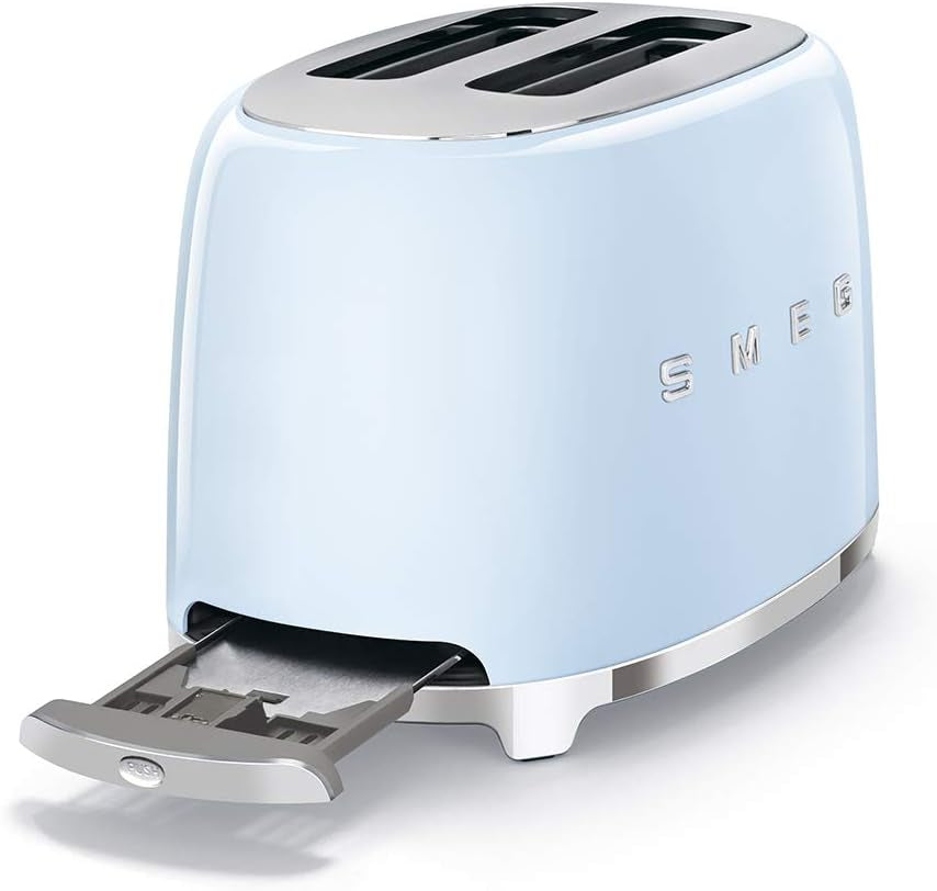 SMEG 2 Slice Toaster with 6 Presets and Defrost Function and Removable Crumb Tray TSF01PBUS, Pastel Blue