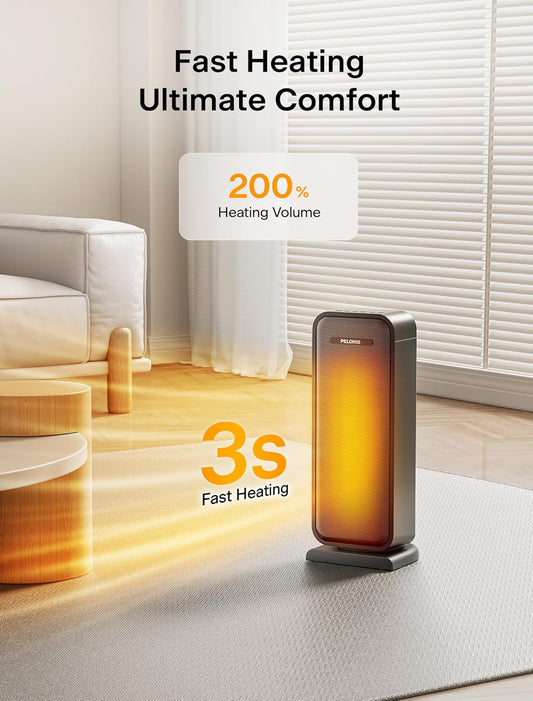 PELONIS Space Heater Indoor with 75° Oscillation & Remote, 16 Inch Portable Heater with Thermostat & 12H Timer, Electric Room Heater with Eco, Ceramic Desk Heater for Bedroom Home Office, 1500W