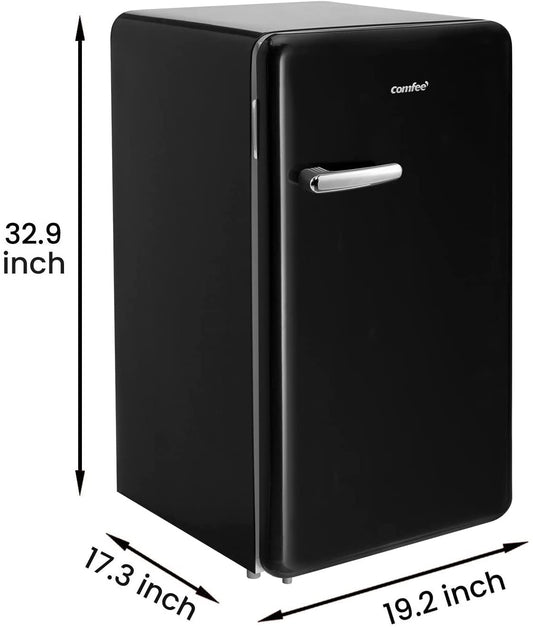 COMFEE 3.3 Cubic Feet Solo Series Retro Refrigerator Sleek Appearance HIPS Interior, Energy Saving, Adjustable Legs, Temperature Thermostat Dial, Removable Shelf, Perfect for Home/Dorm/Garage [Black]