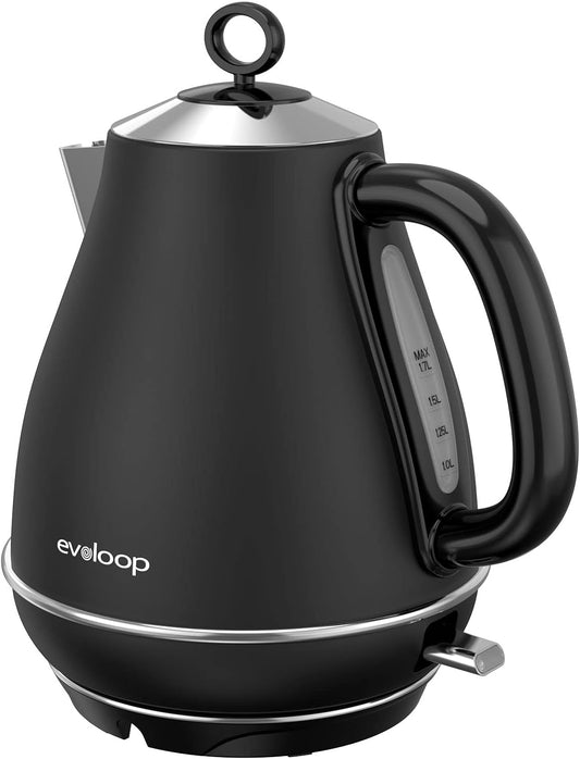 Evoloop Electric Kettles Stainless Steel Teapot 1.7L Auto Shut-Off & Boil-Dry Protection (Black)