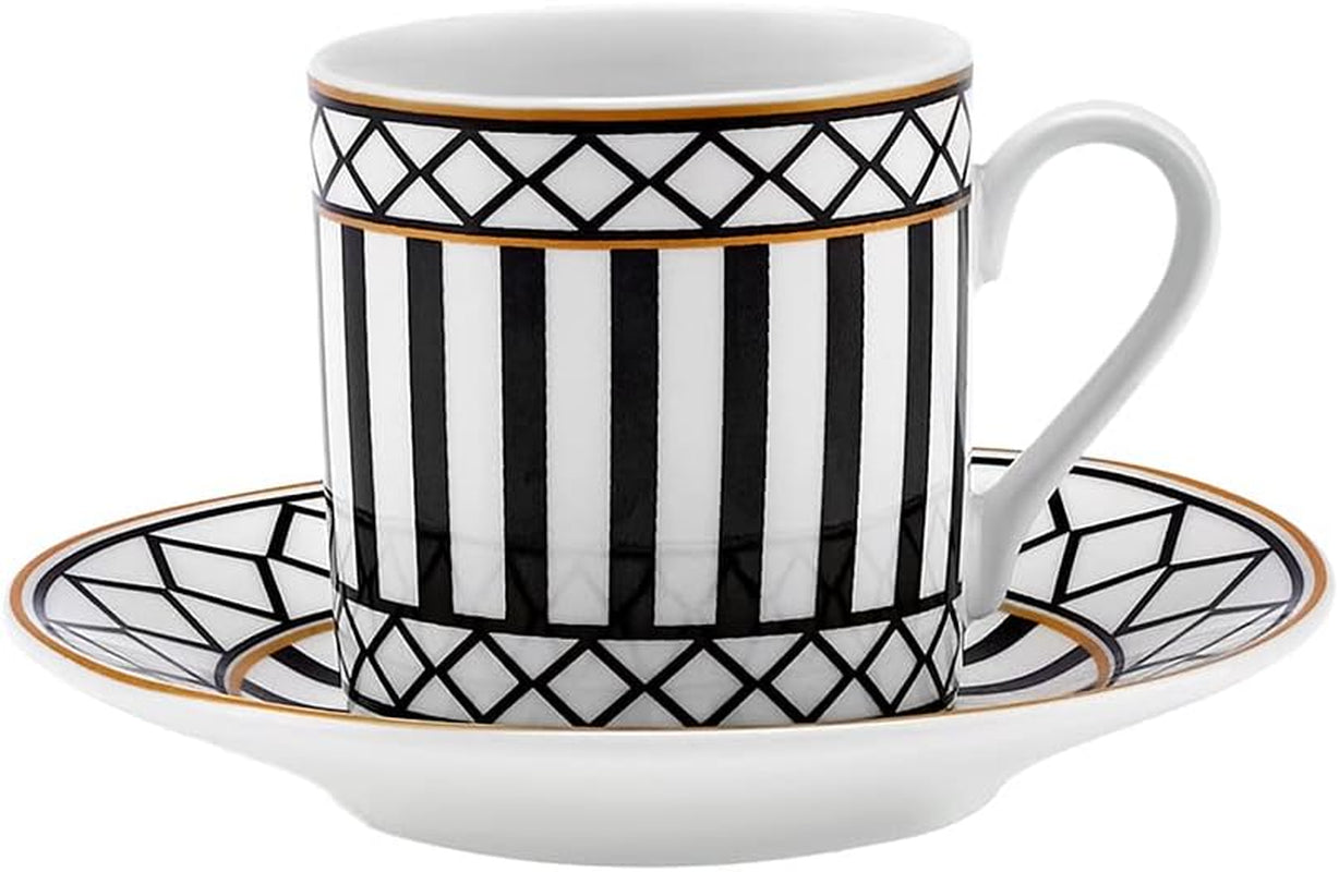 KARACA Helenistik Porcelain Turkish Coffee Cups Set for 6 People - 12 Piece Espresso Cup with Saucers - Drinking Serving Gift Set for Women - Ideal for Serving Turkish Coffee (Black and White, 80 Ml)